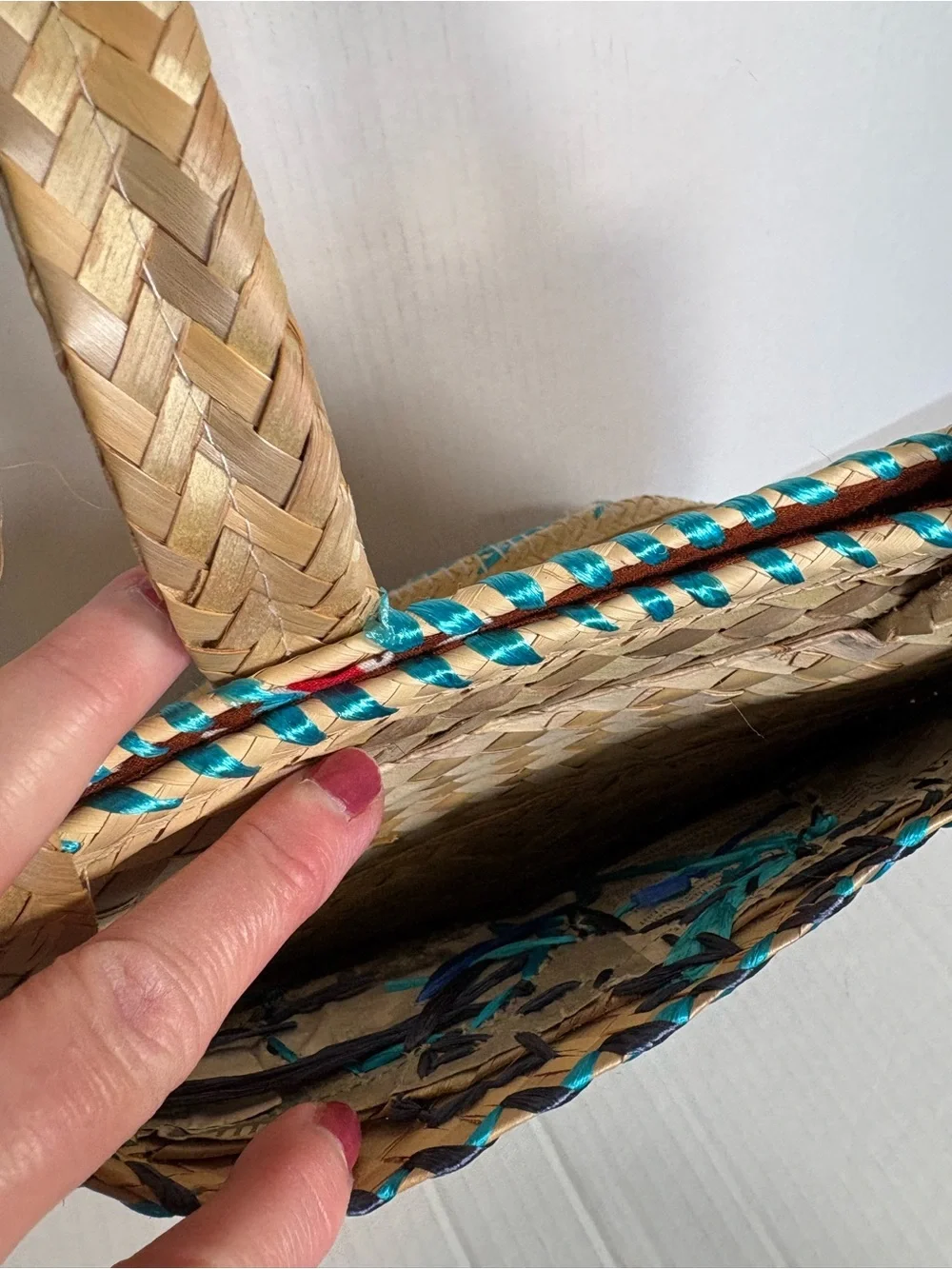 Vintage Bahama Wicker Blue Flip-Flop Embellished Souvenir Straw Tote